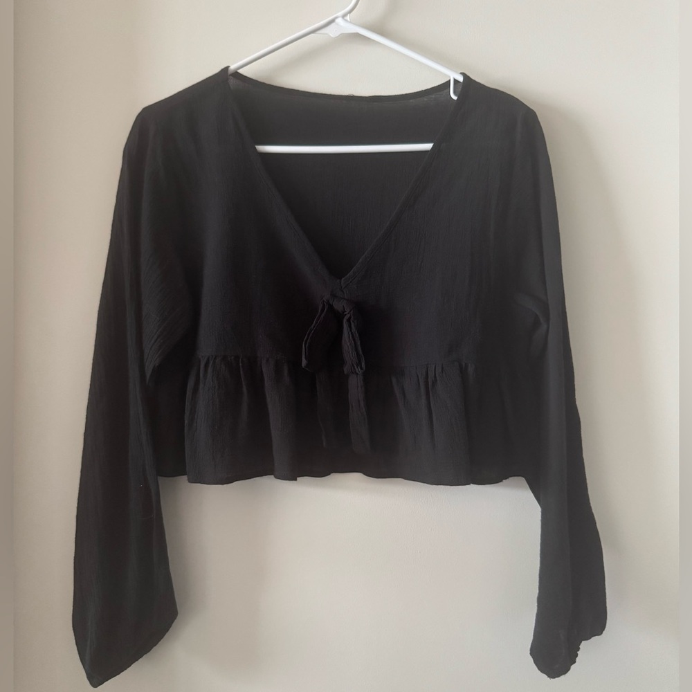 SHEIN Cropped Peplum Tie-Front Top